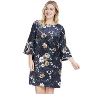 Adrianna Papell Velvet Floral Bell Sleeve Dress Size 14